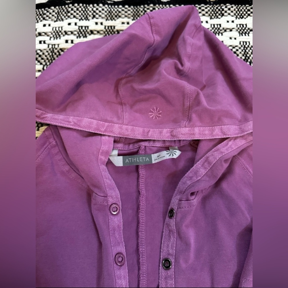 Athleta Women’s Organic Cotton Long Dress Henley Medium Tall Purple Plum Hood - Picture 8 of 11